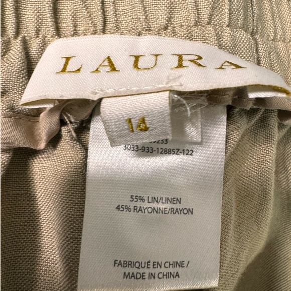 Laura Tan Linen Lightweight Tan Pants Split Hem Size 14 - Picture 8 of 11